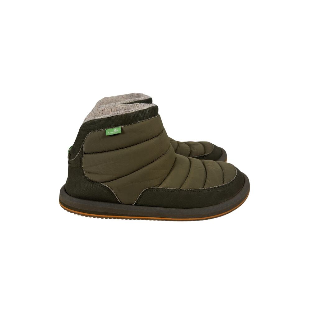 Sanuk Puff N Chill Boots Womens 10 Olive Green Quilted Faux Shearling Lined